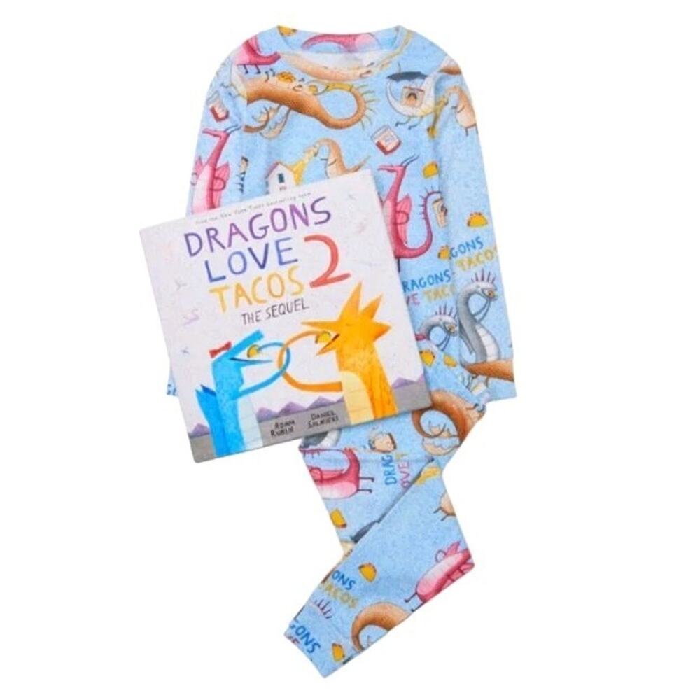 Books To Bed Pajamas PJs Sleepwear Dragons Love Tacos 2 Boys Size 7
